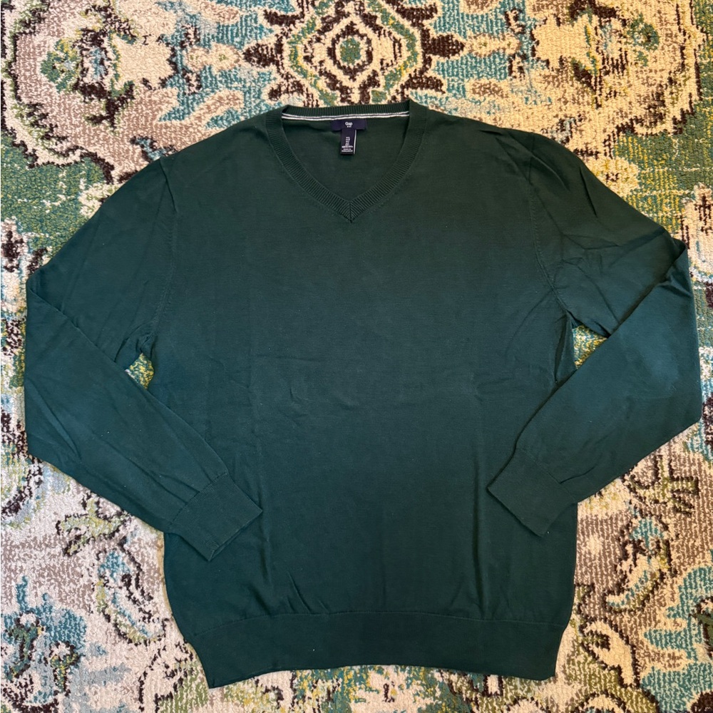 GAP Factory Men's V-Neck Cotton Sweater Forest Green Large